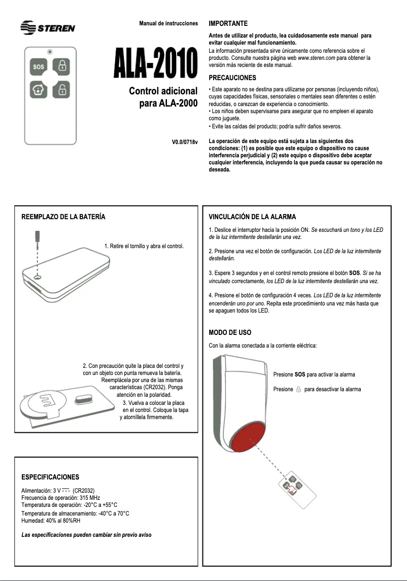 Page 1 of the manual User Manual Steren ALA-2010