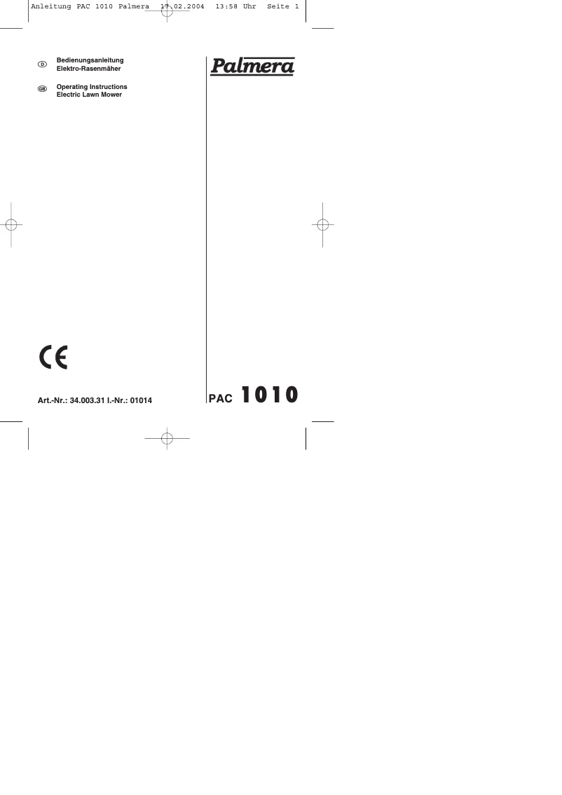 First page image of the manual for PAC 1010