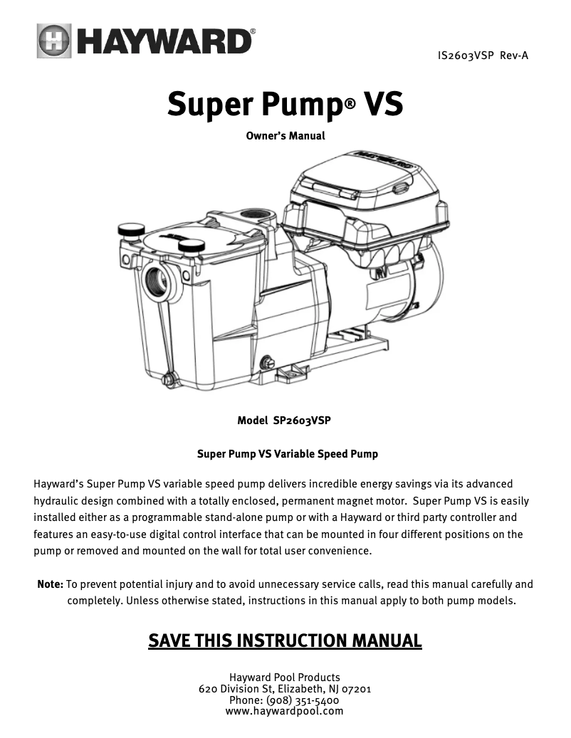 First page image of the manual for Super Pump VS