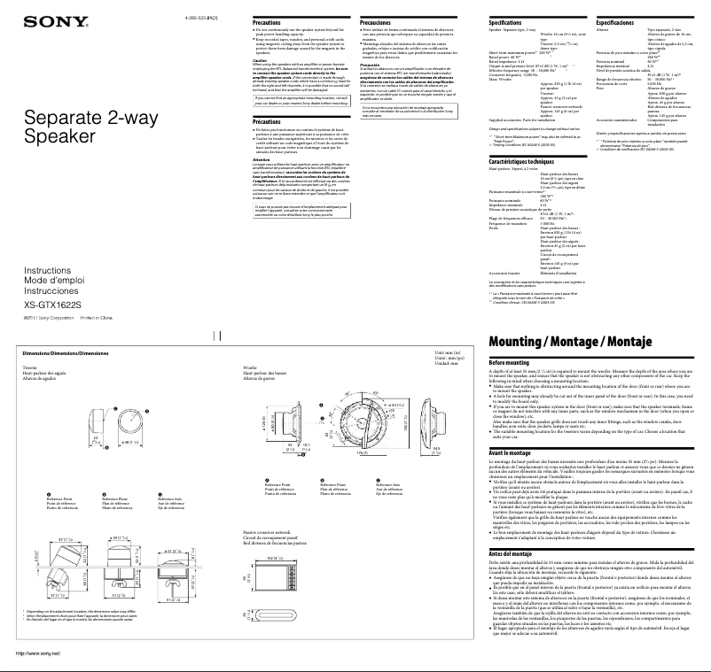 Page 1 of the manual User Manual Sony XS-GTX1622S