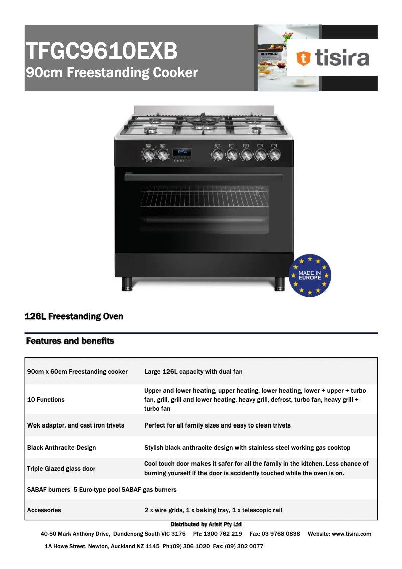 First page image of the manual for TFGC9610EXB