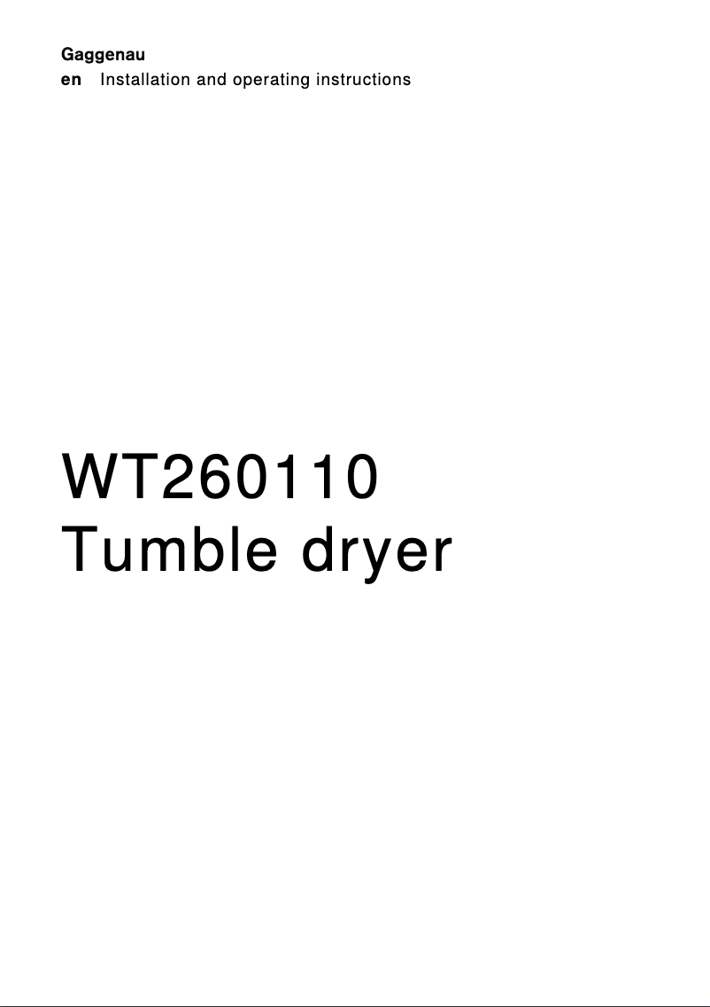 Page 1 de la notice Manuel utilisateur Gaggenau WT260110