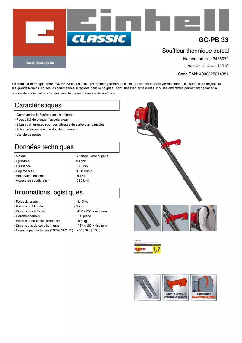 First page image of the manual for GC-PB 33