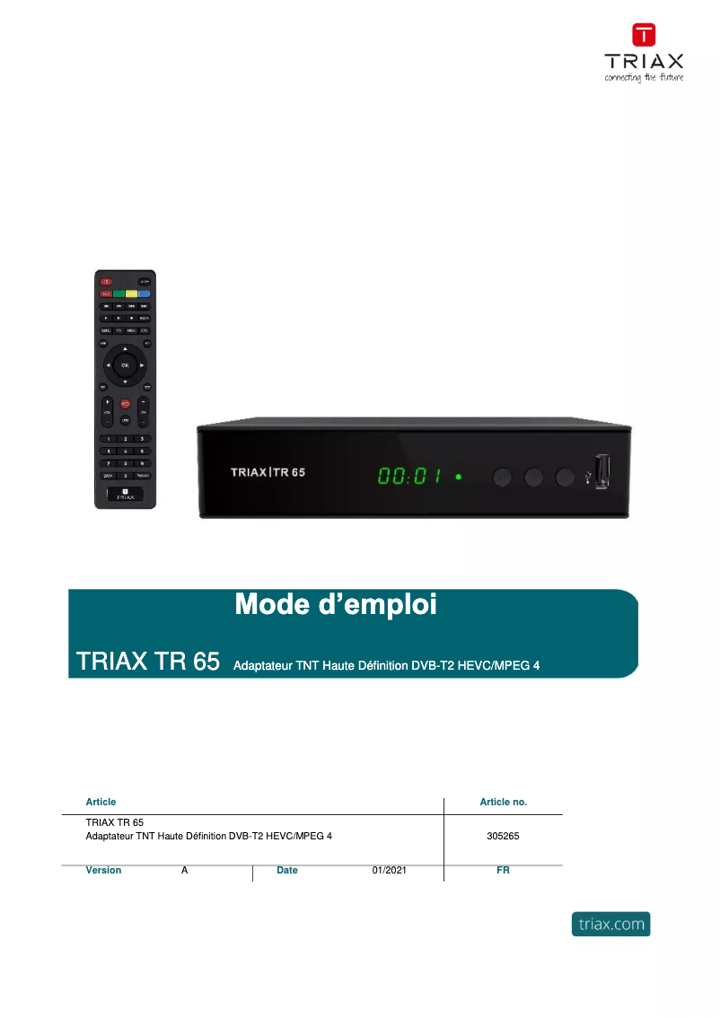 First page image of the manual for TR 65