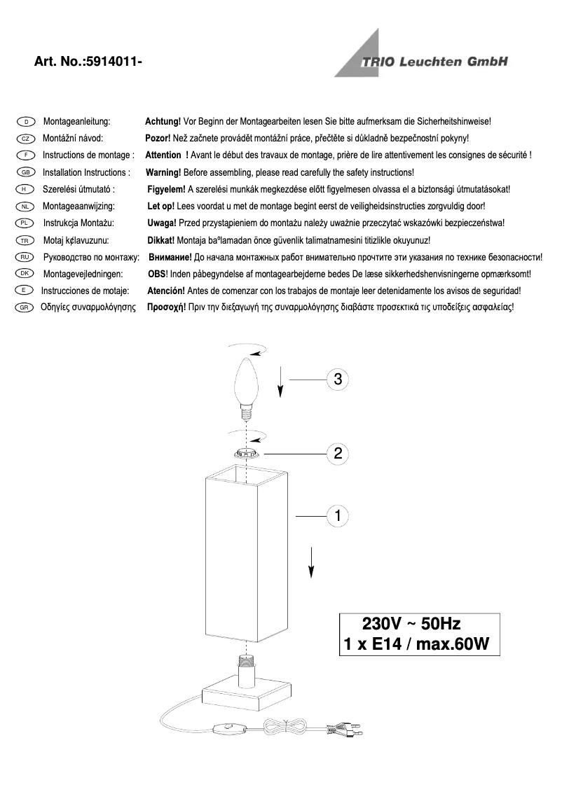 Page 1 of the manual User Manual Trio Lighting Piet 5914011-10