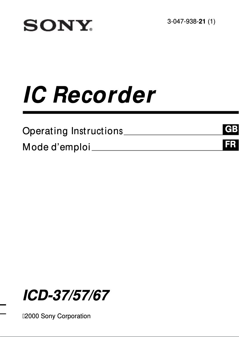 Page 1 of the manual User Manual Sony ICD-57