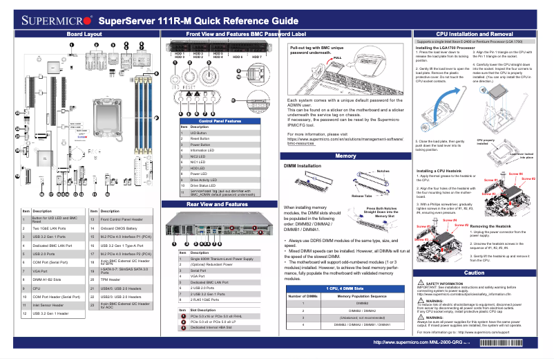 First page image of the manual for SuperServer SYS-111R-M