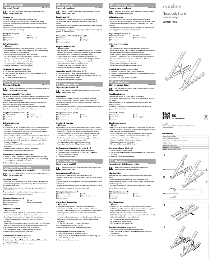First page image of the manual for NBSTND100SI