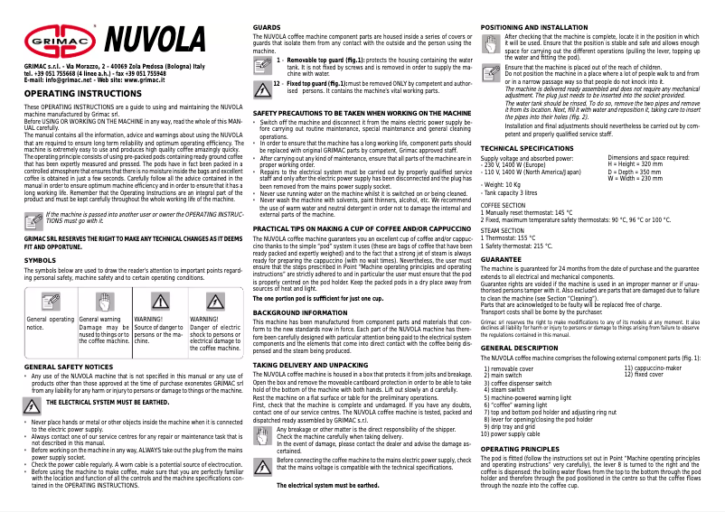 First page image of the manual for Nuvola
