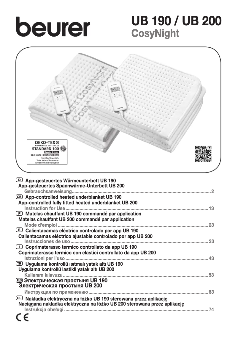 First page image of the manual for UB 200 CosyNight