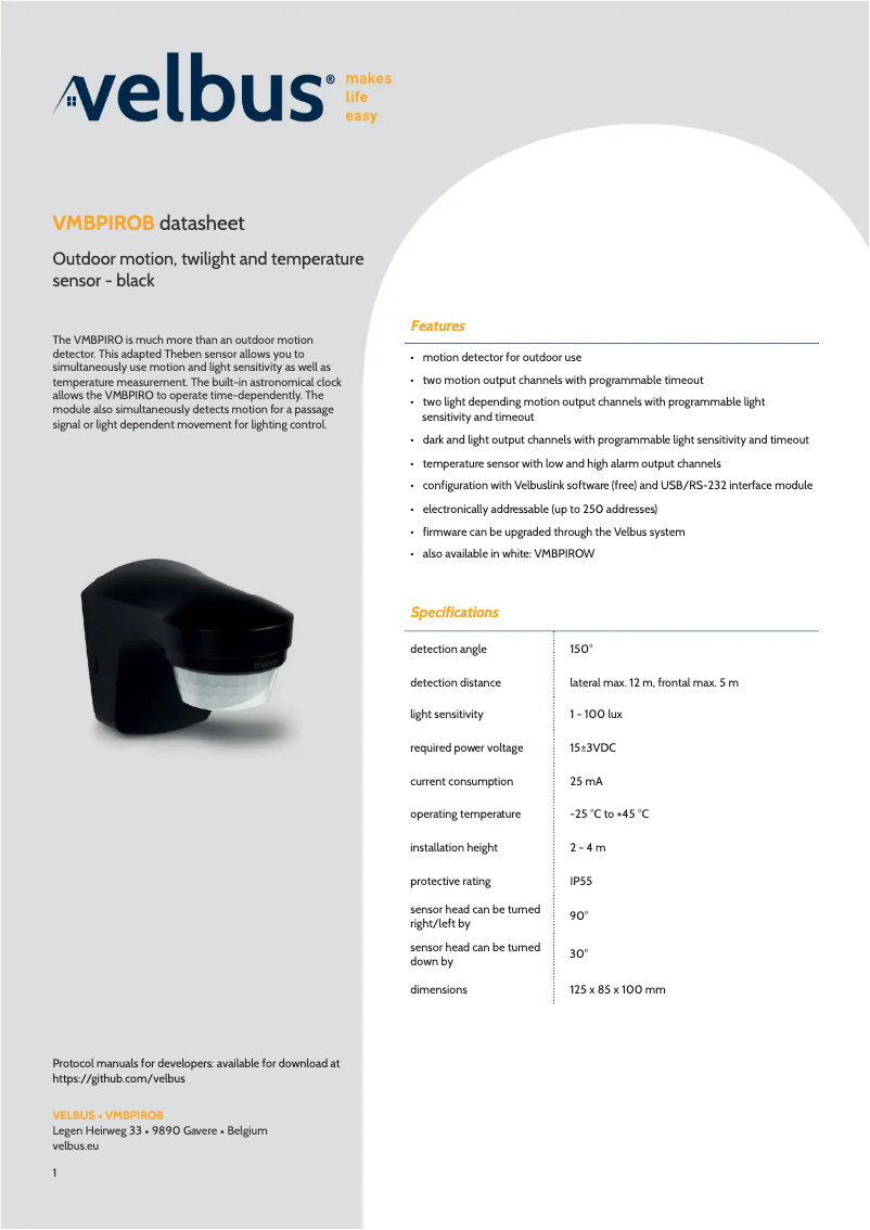 Page 1 of the manual User Manual Velbus VMBPIRO-B-10