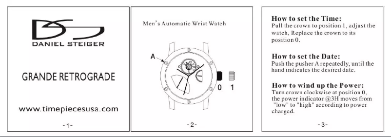 First page image of the manual for Grande Retrograde