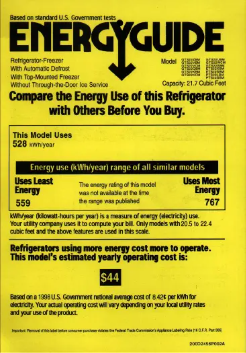 Page 1 of the manual Energy Label GE GTS22KCMCC