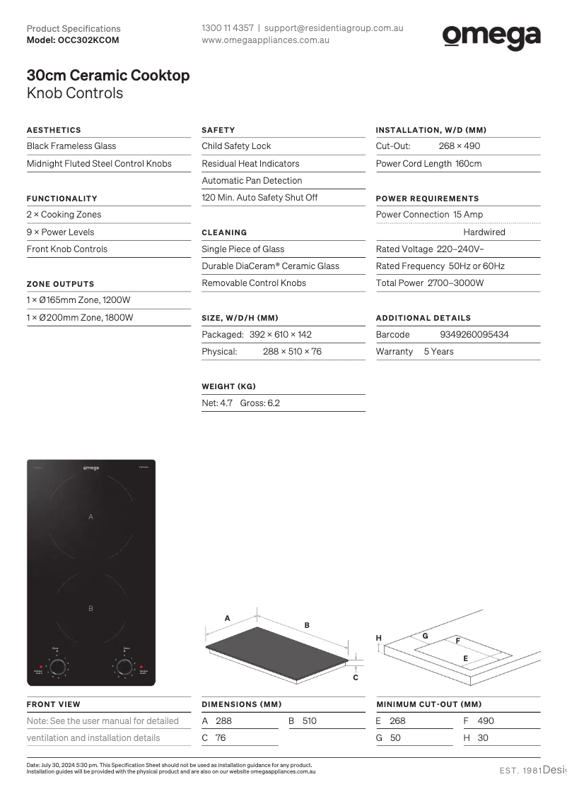 First page image of the manual for OCC302KCOM