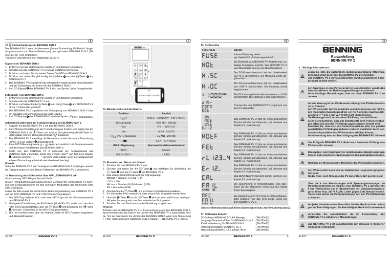 First page image of the manual for PV 2