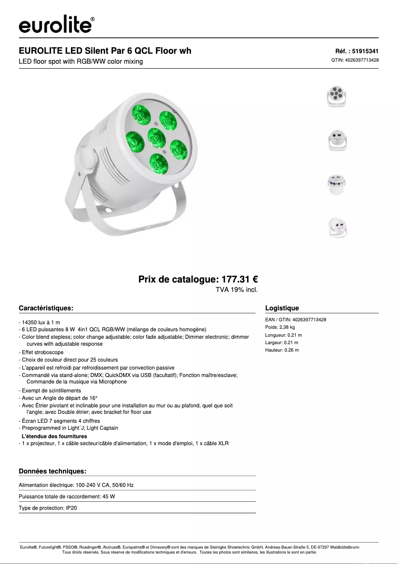 Page 1 of the manual Technical Sheet Eurolite LED Silent Par 6
