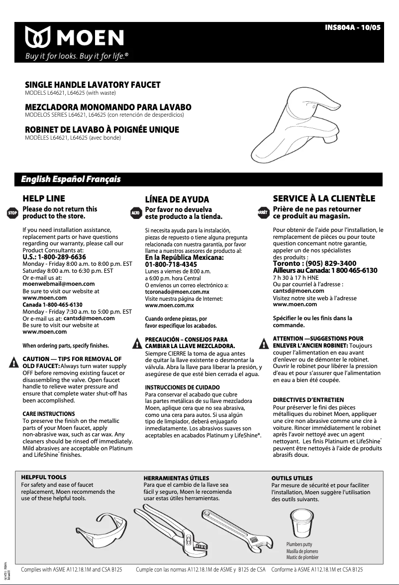 Page 1 of the manual User Manual Moen Chateau L64621