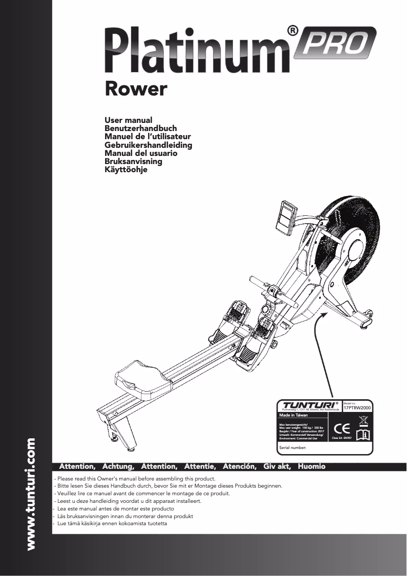 Page 1 of the manual User Manual Tunturi Platinum Rower PRO