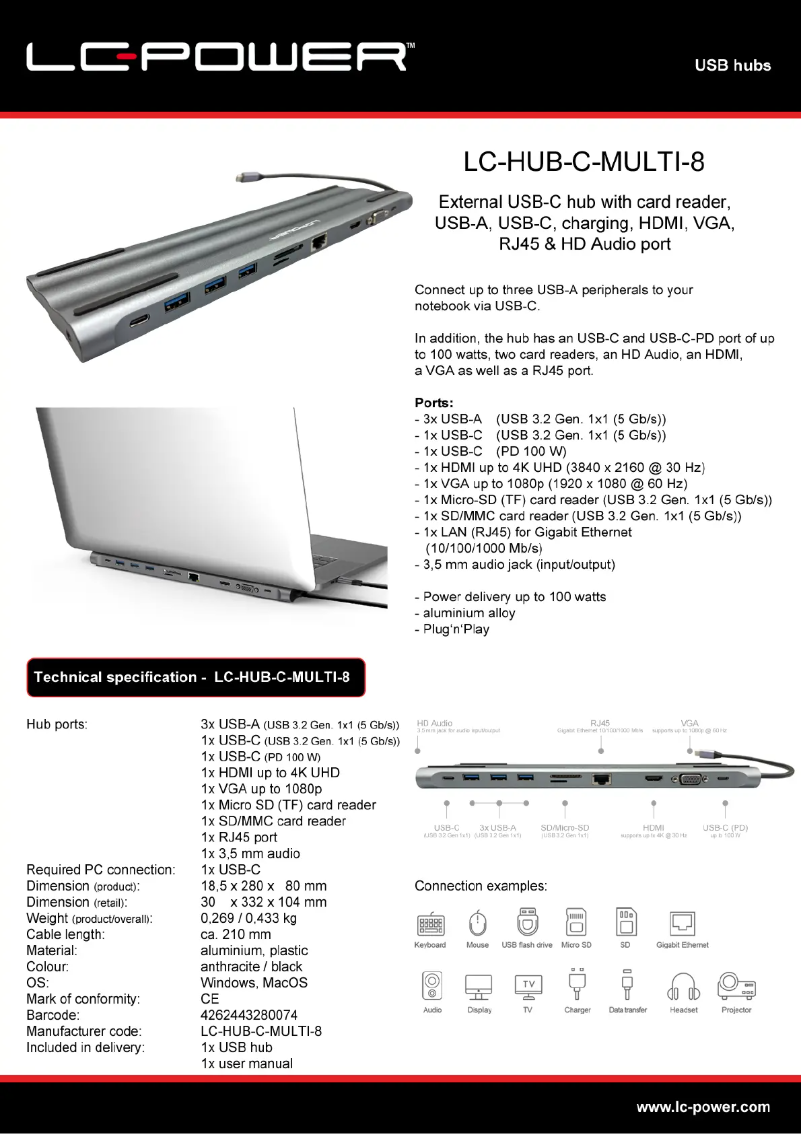 First page image of the manual for LC-HUB-C-MULTI-8