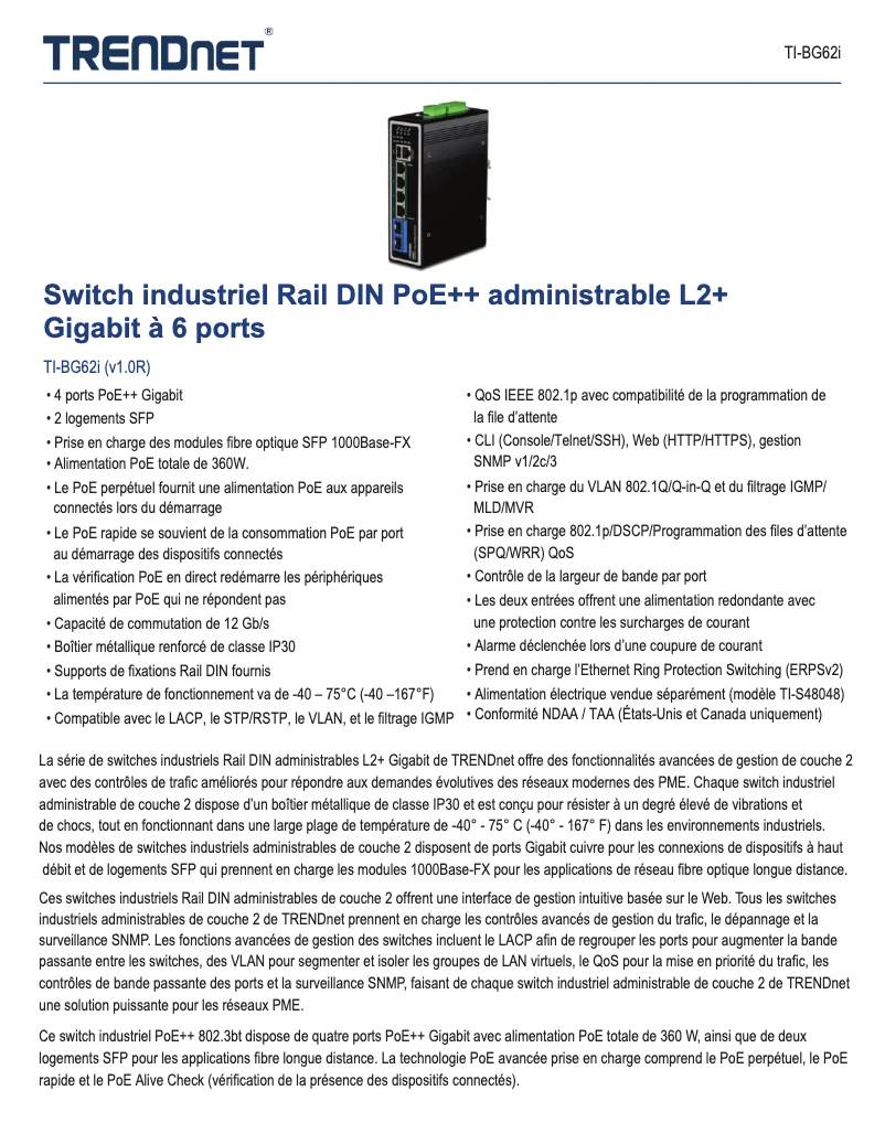 Page 1 of the manual Technical Sheet TRENDnet TI-BG62i