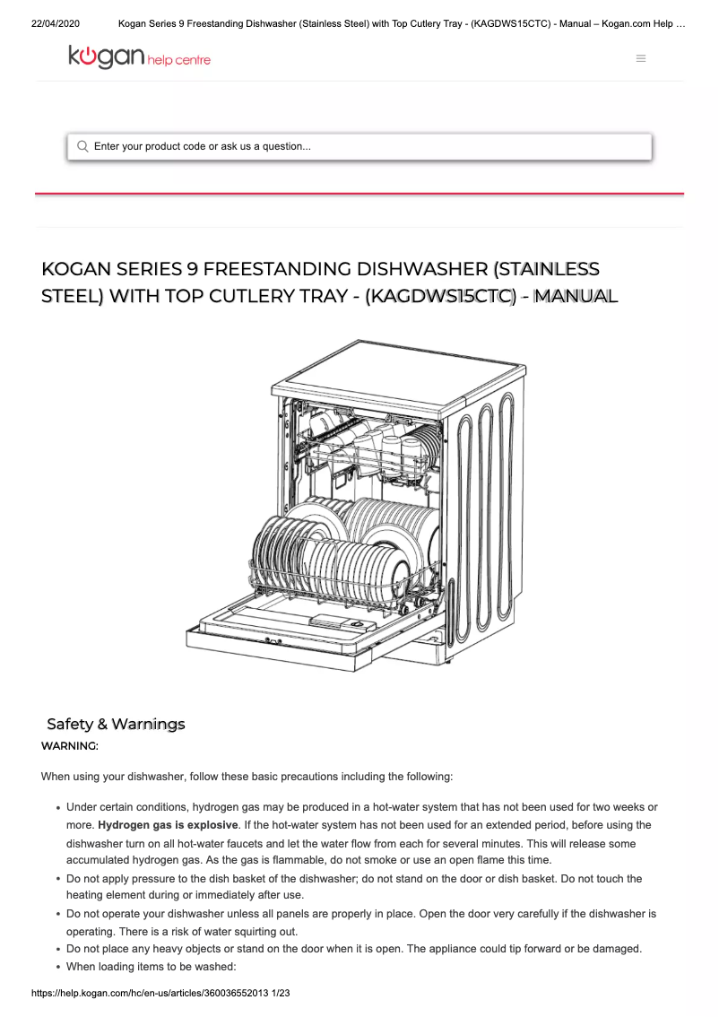 Page 1 of the manual User Manual Kogan KAGDWS15CTC