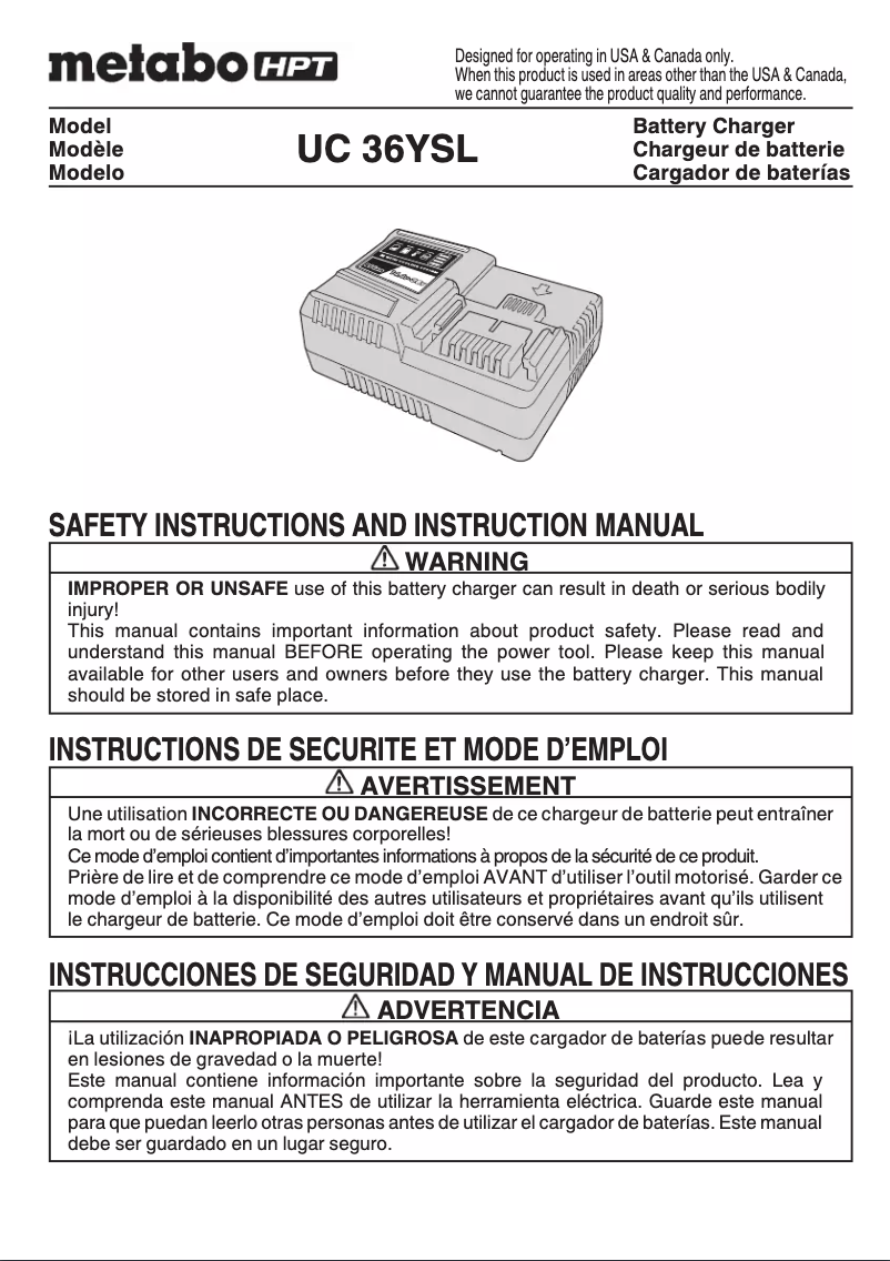 Page 1 of the manual User Manual Metabo UC 36YSL