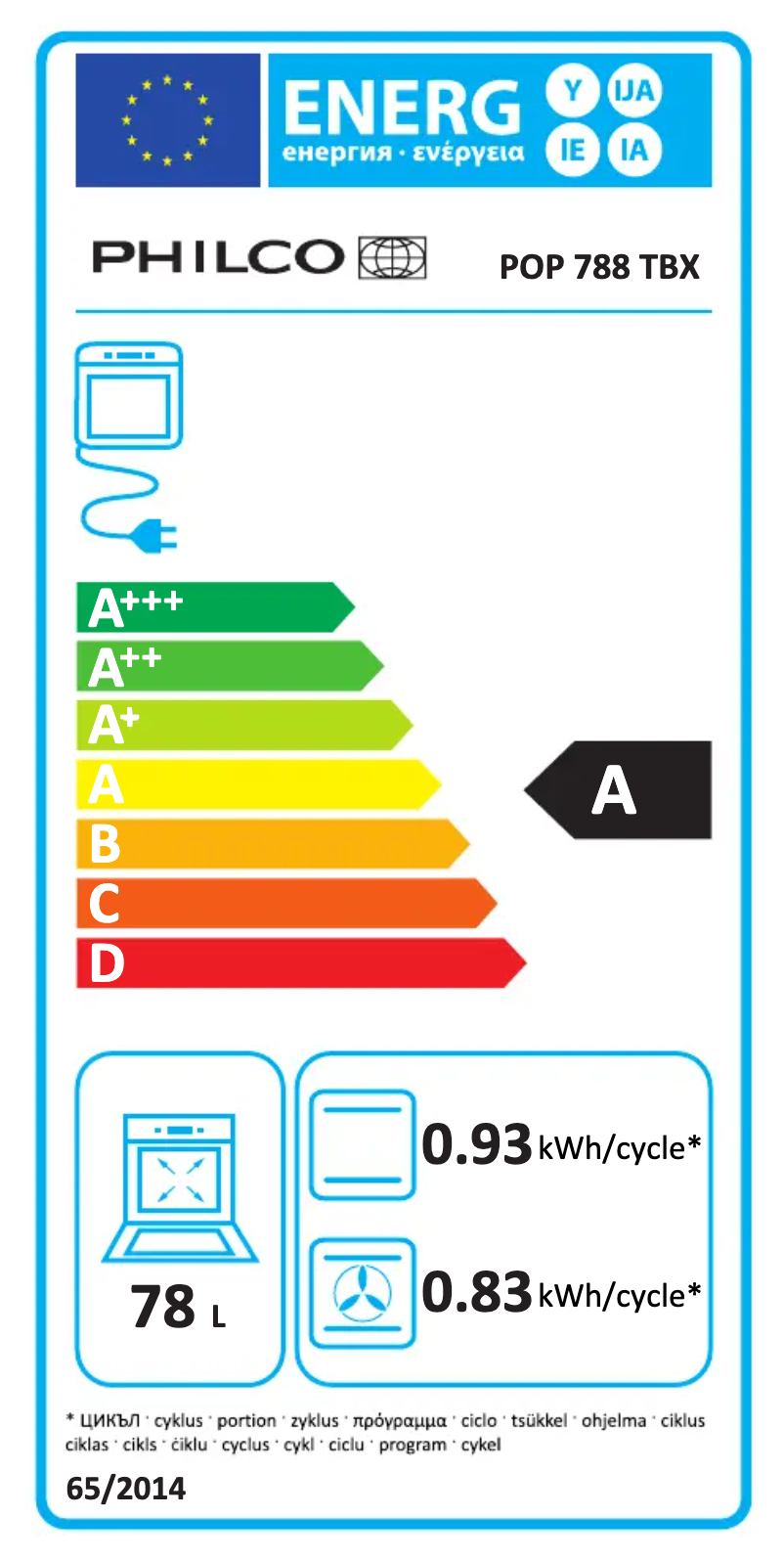 Page 1 of the manual Energy Label Philco POP 788 TBX