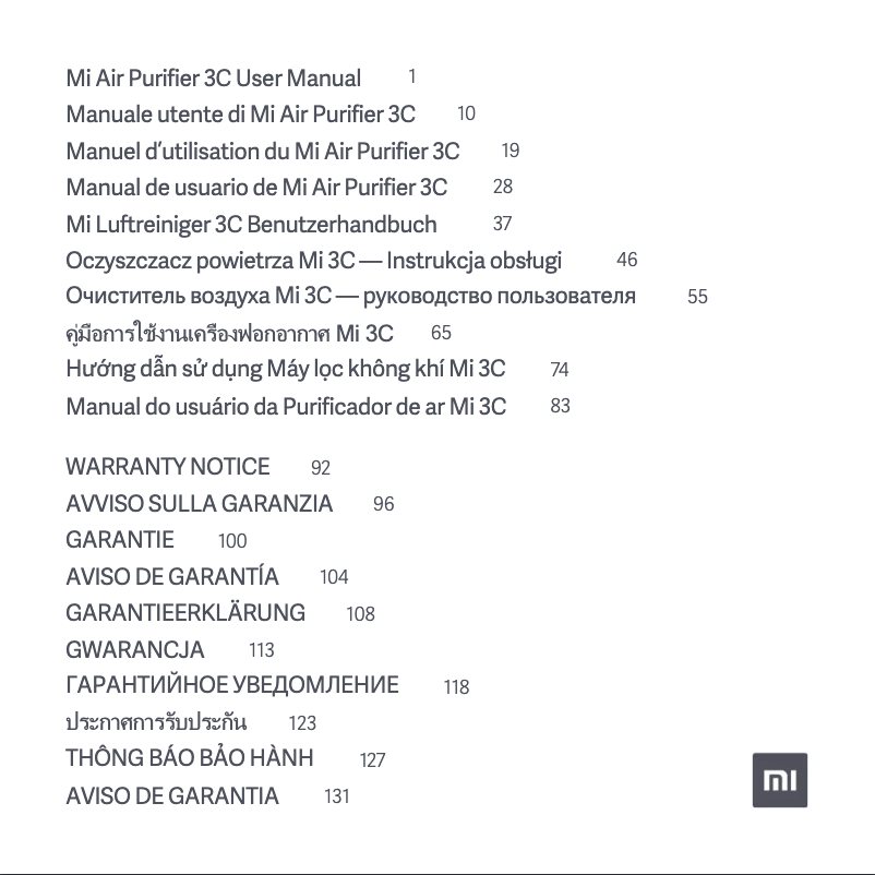 Page 1 of the manual User Manual Xiaomi Mi Air Purifier 3C