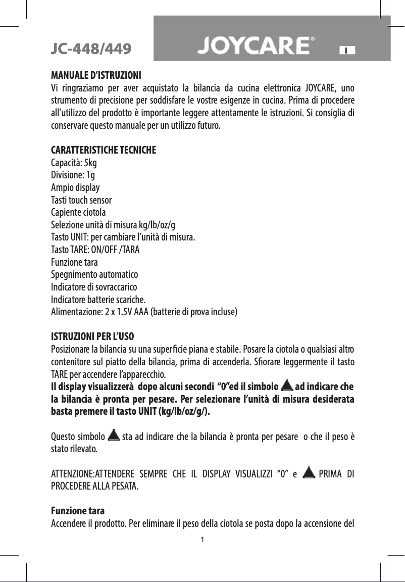 First page image of the manual for JC-448