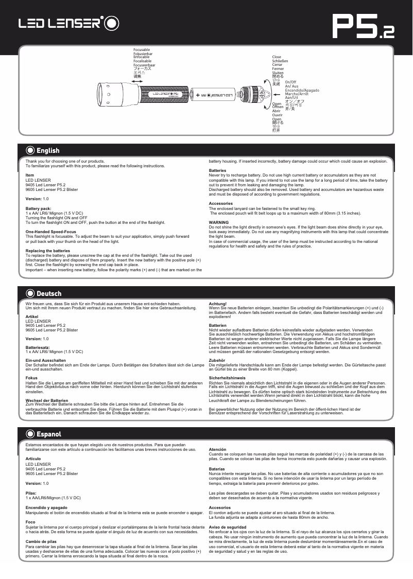 First page image of the manual for P5 Speed Focus