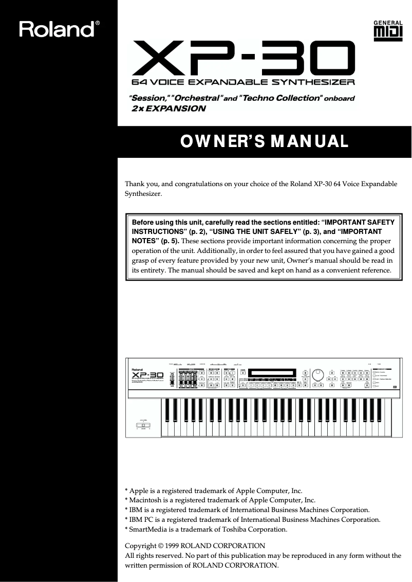 Page 1 of the manual User Manual Roland XP-30