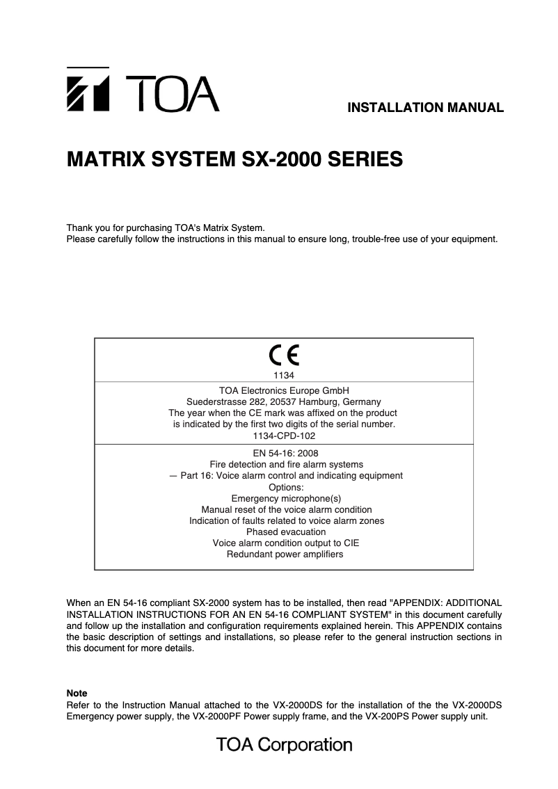 First page image of the manual for SX-2000CI