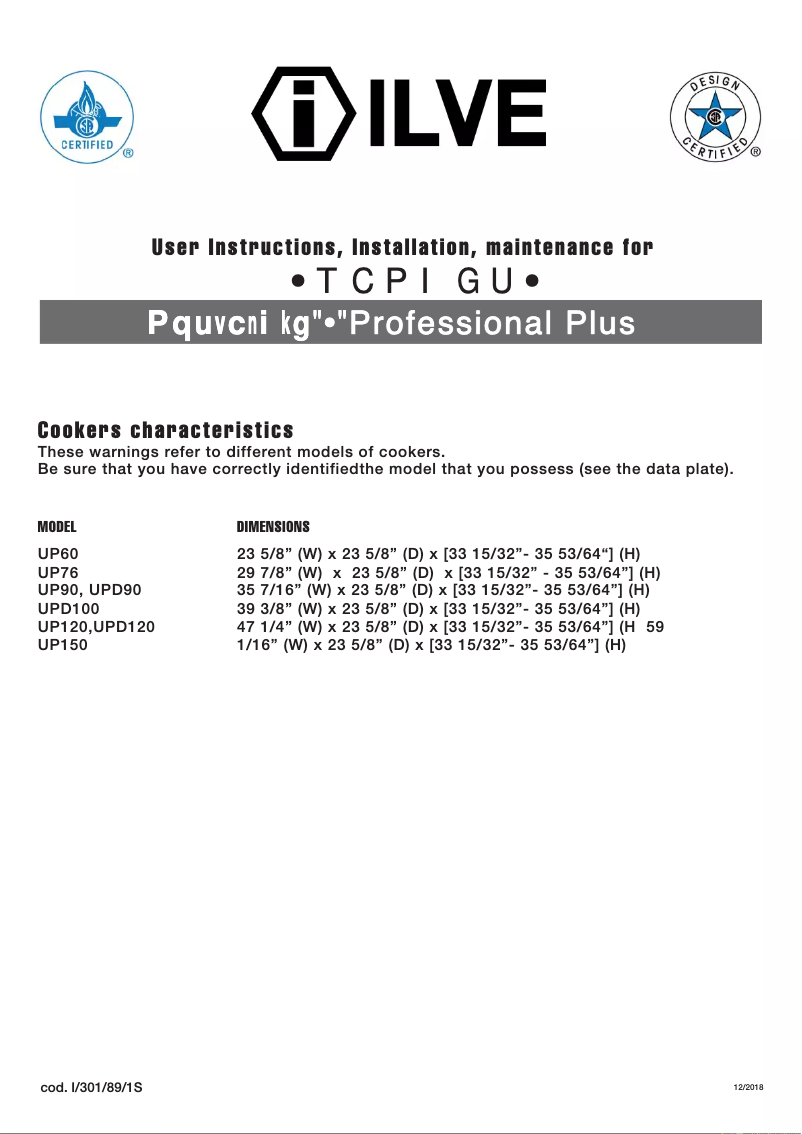 First page image of the manual for WCF282E3SD