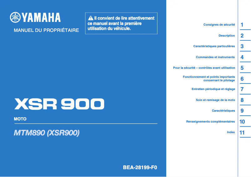 First page image of the manual for XSR900 (2022)