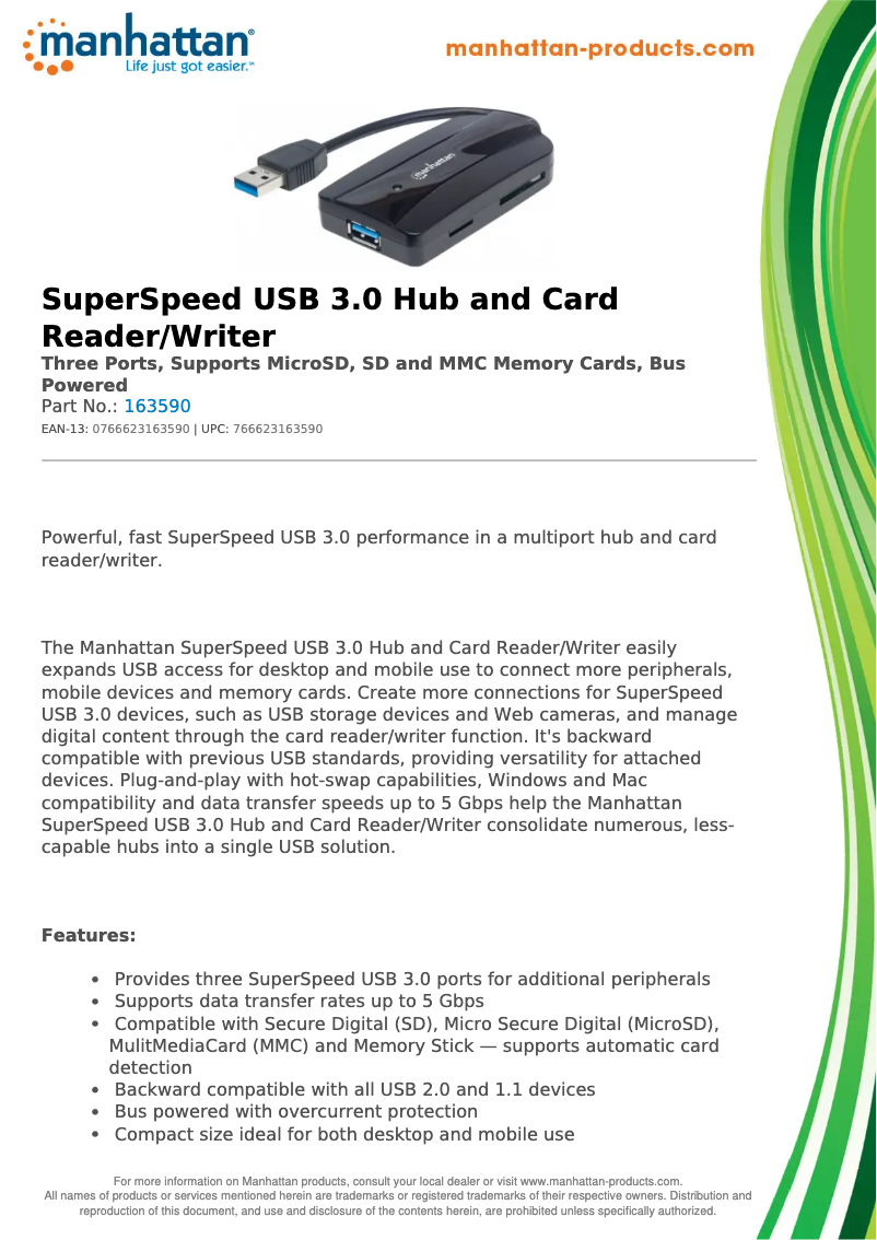 Page 1 of the manual Technical Sheet Manhattan 163590