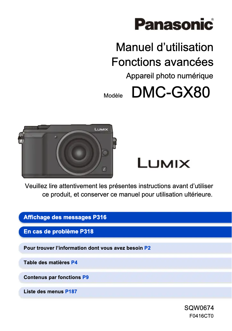 Page 1 of the manual User Manual Panasonic Lumix DMC-GX80