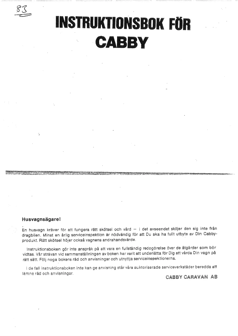 Page 1 of the manual User Manual Cabby 1983