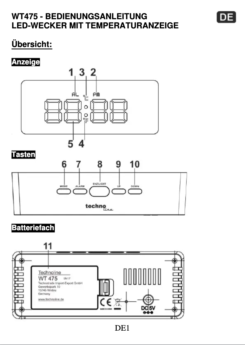First page image of the manual for WT 475