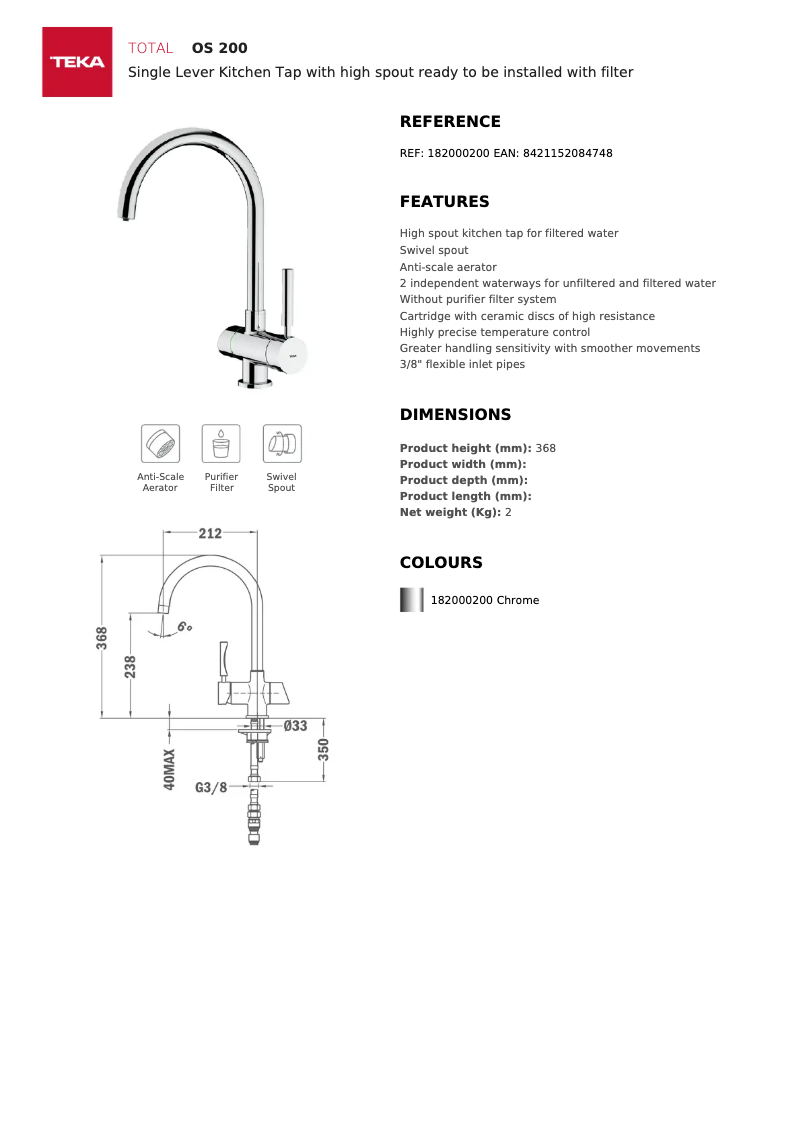 Page 1 of the manual Technical Sheet Teka OS 200