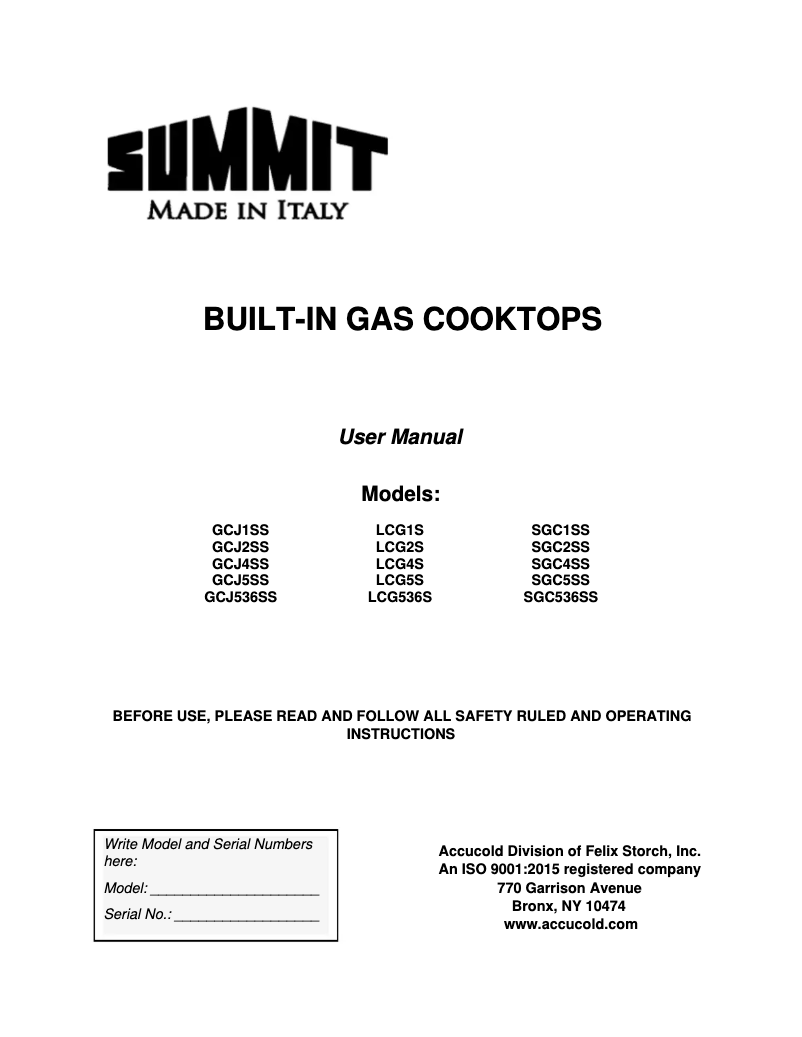 First page image of the manual for GCJ536SS