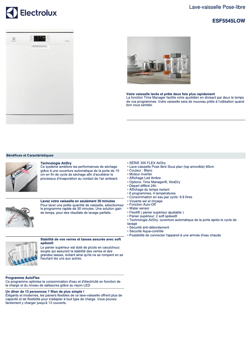 Page 1 of the manual Technical Sheet Electrolux ESF5545LOW