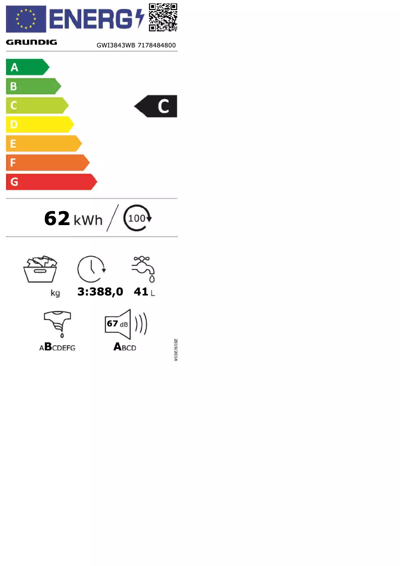 Page 1 of the manual Energy Label Grundig GWI 3843 WB