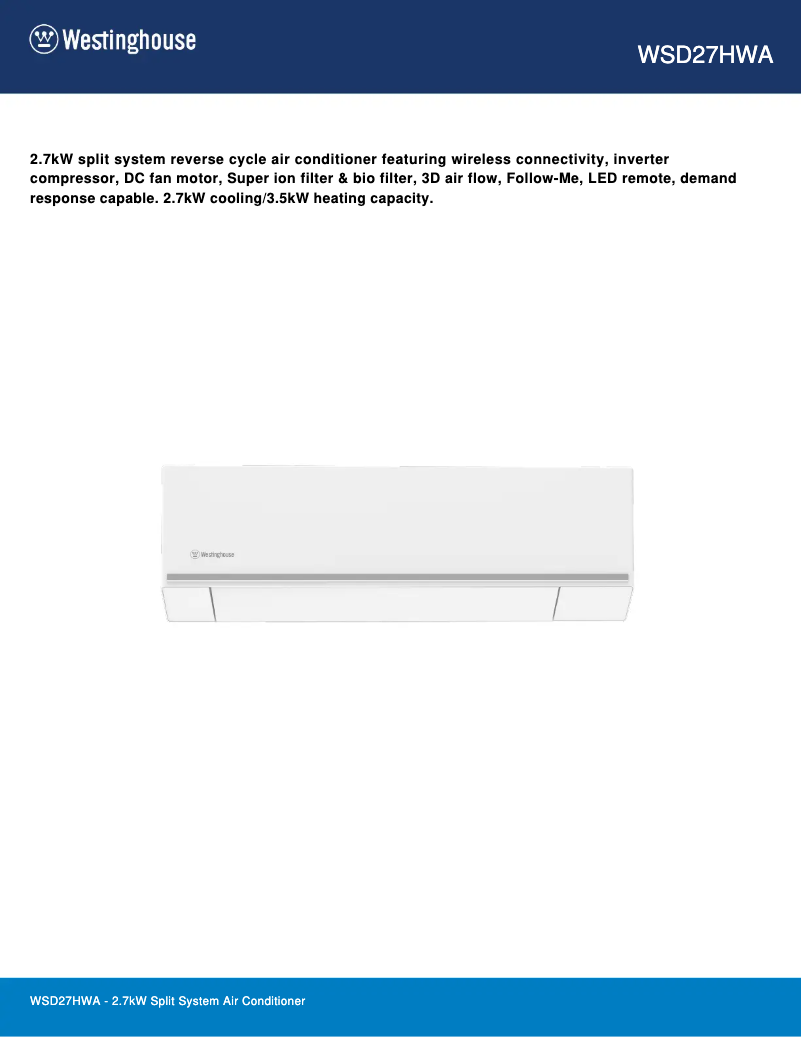 First page image of the manual for WSD27HWA