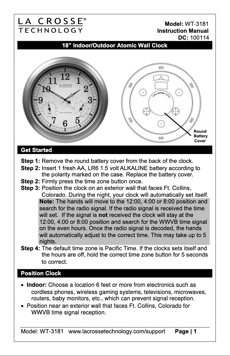 First page image of the manual for WT-3181BZ