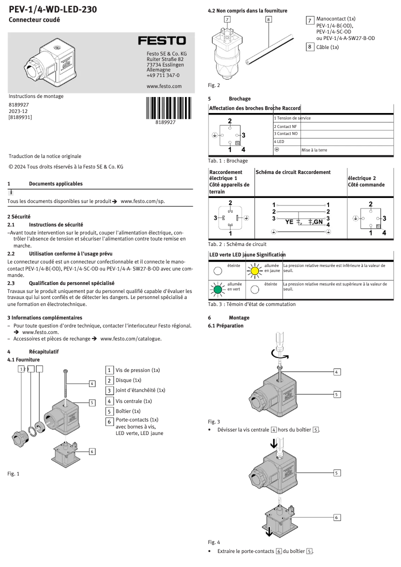 Page 1 of the manual User Manual Festo PEV-1/4-WD-LED-230