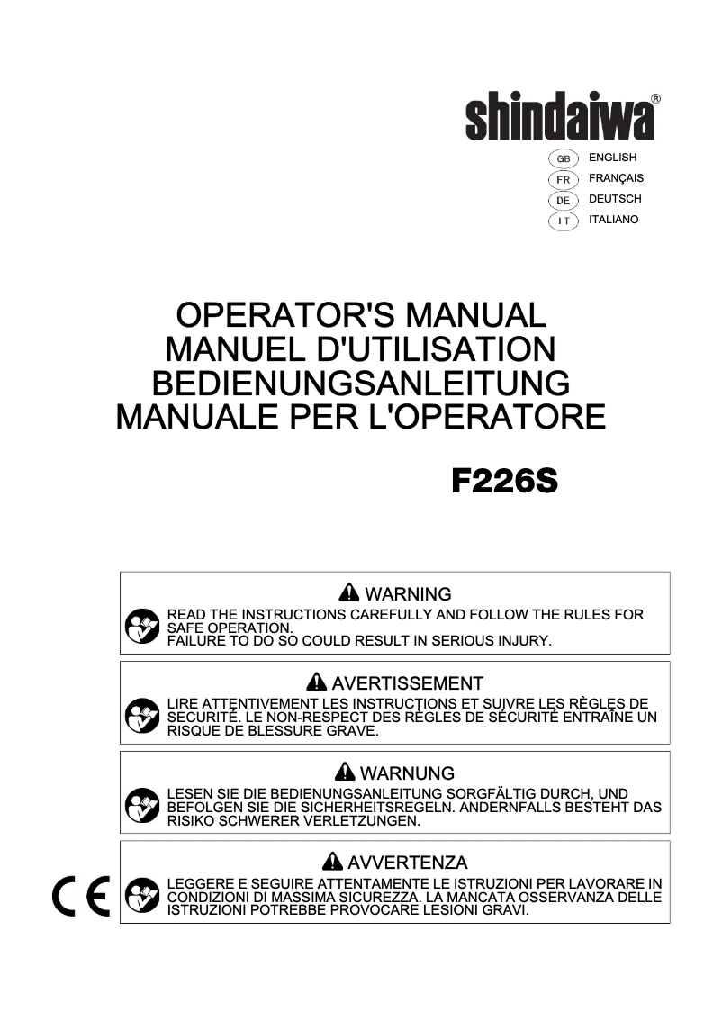 Page 1 of the manual User Manual Shindaiwa F226S