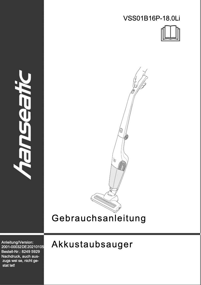 First page image of the manual for VSS01B16P-18.0Li