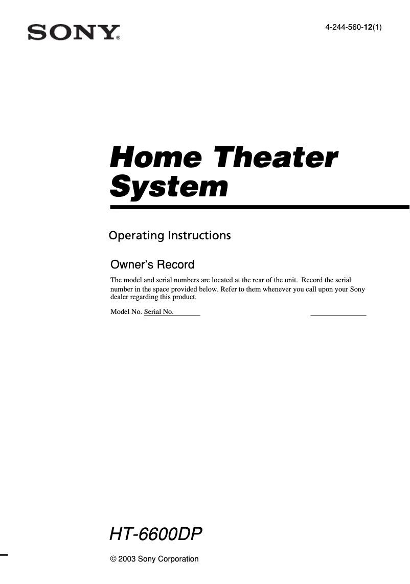 First page image of the manual for HT-6600DP