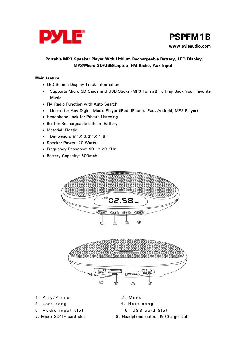 First page image of the manual for PSPFM1B