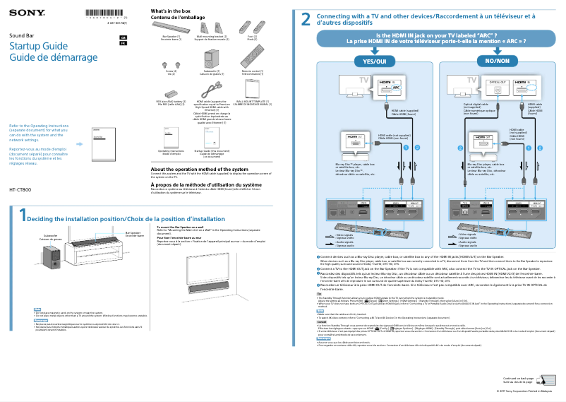 Page 1 of the manual Installation Guide Sony HT-CT800